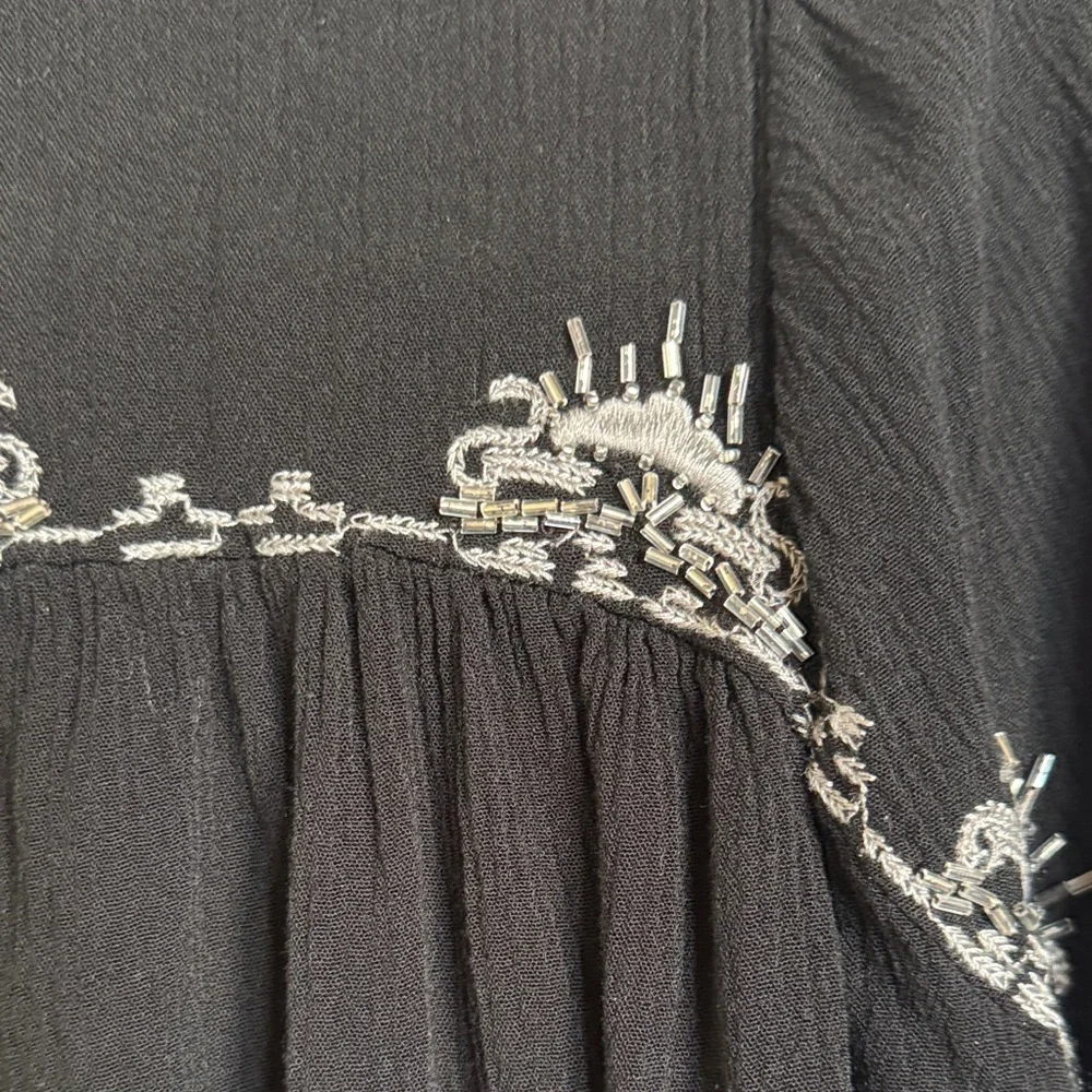 Rock & Republic Black Blouse with Gray Beaded Embroidery VNeck - Picture 3 of 5